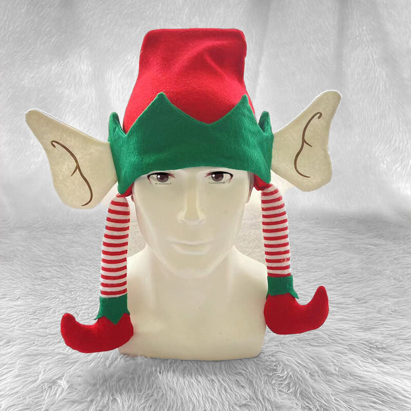 Unisex Volwassen Gestreepte Elf Broek Vrouwen Cap Kerstmuts Muts Muts Kostuum Heren Kerst Pudding Hoed