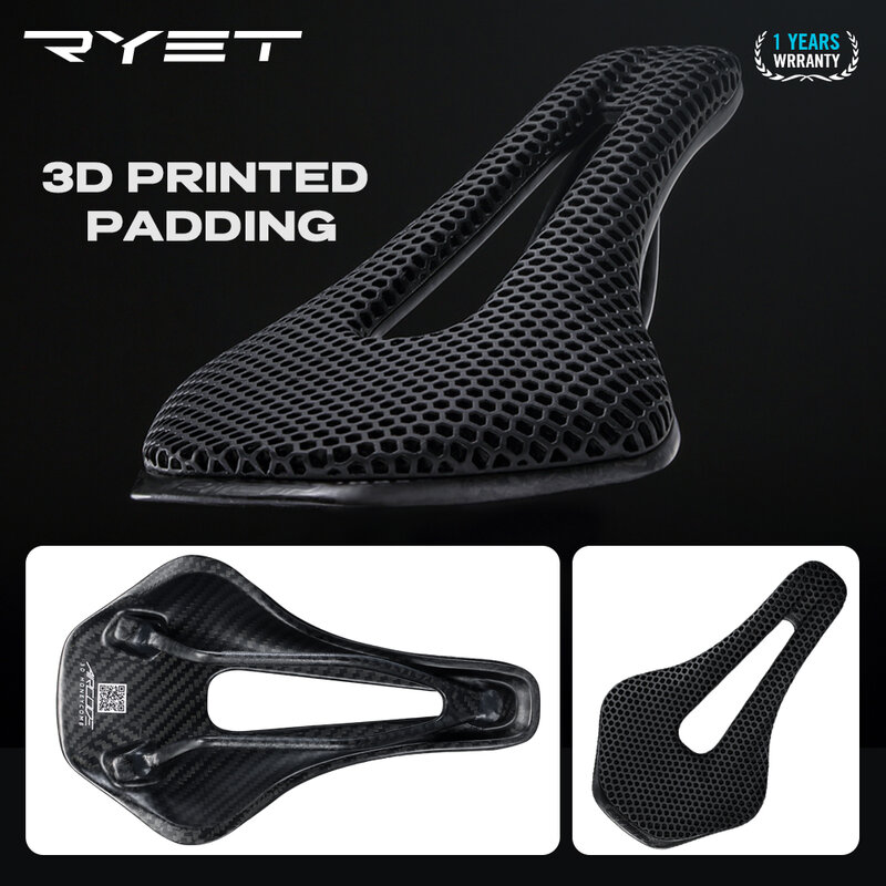 RYET 3D 프린트 자전거 안장 초경량 탄소 섬유 할로우 편안한 통기성 MTB 자갈 로드 바이크 사이클링 시트 부품