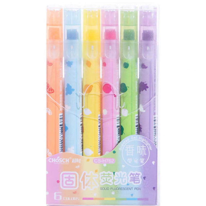 Fruity Scent Pastel Gel Dry Highlighters Bible Highlighters Pen No Bleed Bible Art Markers Kawaii School Stationery 6Colors/Set