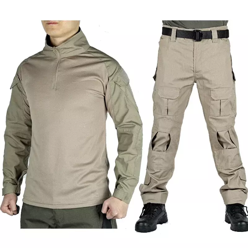Conjunto de calças masculinas resistentes ao desgaste, camisas ao ar livre, vários bolsos, secagem rápida, treinamento masculino, 2 peças