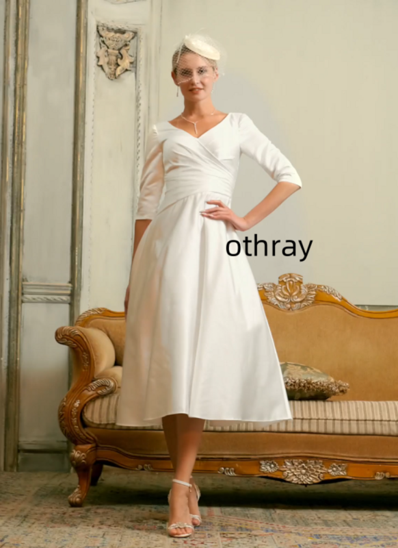 Otrray-vestido de novia de satén con cuello en V para mujer, traje elegante de fiesta, color azul, rey suknia, 2024