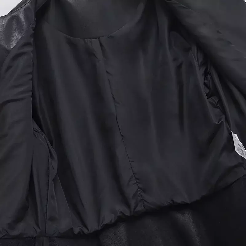 Jaket Antumn wanita kulit sintetis, mantel pakaian kasual wanita, mantel Pu lengan panjang, leher O, warna hitam, mantel kulit sintetis Vintage