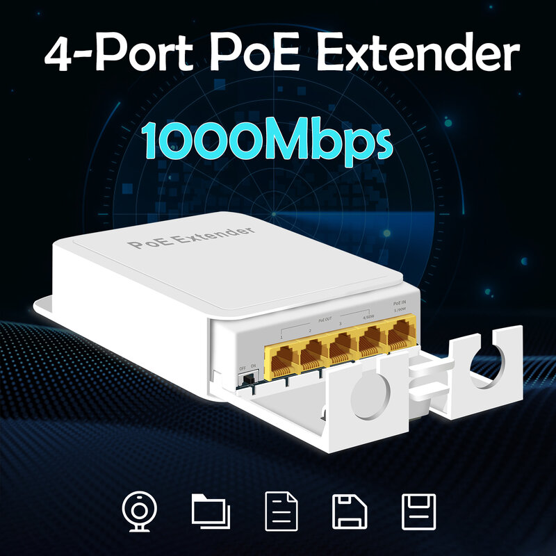 Prolongateur POE étanche pour caméra sans fil, répéteur POE, transmission réseau extérieur, IP55, VLAN, 44-57V, 5 ports, 1000Mbps