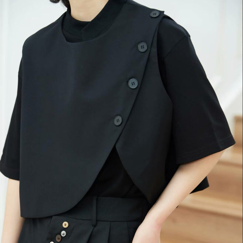 Japanese solid colored vest asymmetrical niche designer Diablo Yamamoto style niche design  vest