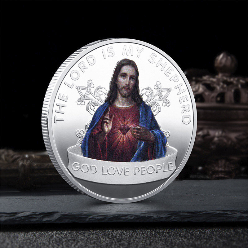 Commemorative Coins Religion Faith Painted Badge The Lord Is My Shepherd God With Me