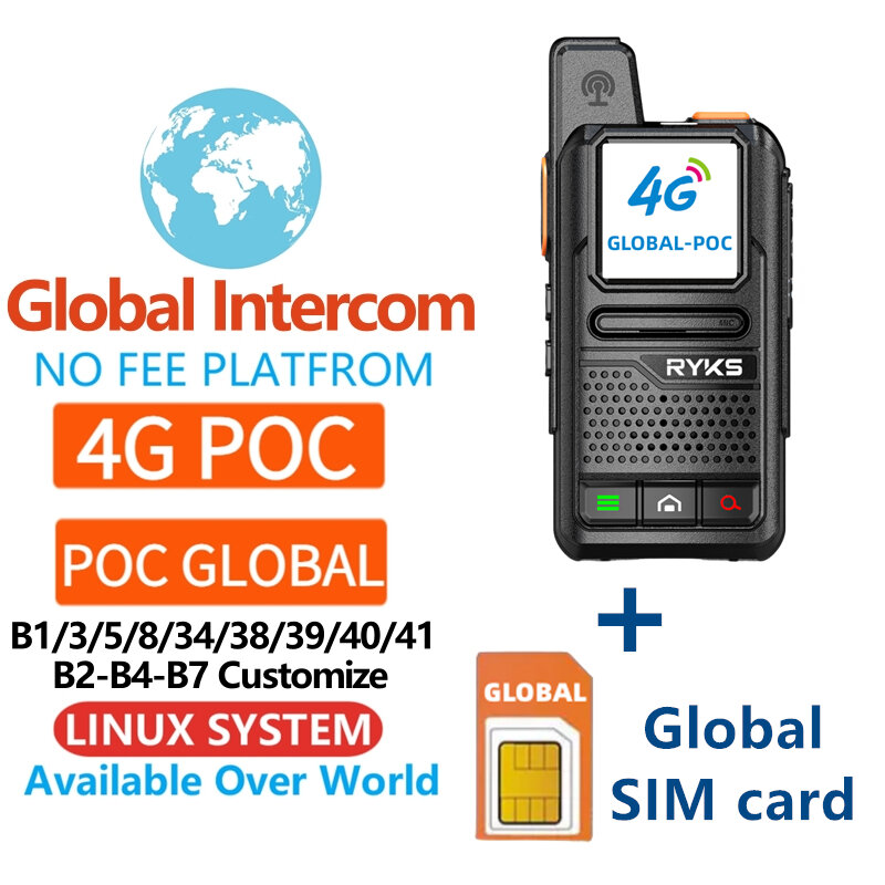 グローバルインターコムトランシーバー、長距離、4g pocインターネット、双方向ラジオ、ミニSIMカード、5000km、ペア (フェードなし) 、インターホンプラットフォーム