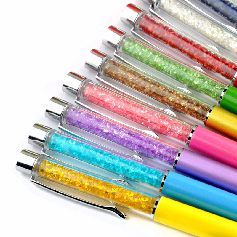 Металлические шариковые ручки с плоским верхом и кристаллами стандарта 1 0 мм, черные канцелярские принадлежности, шариковая ручка, подарки