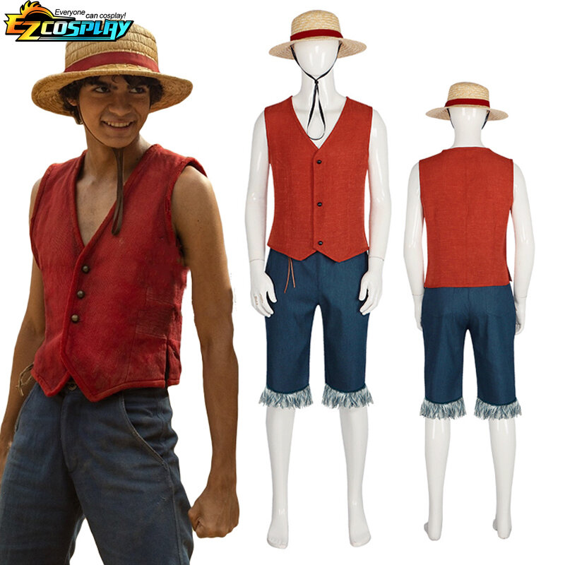 One Piece TV Series 2023 Monkey D. Luffy rompi celana topi pakaian pesta karnaval kostum Cosplay Halloween