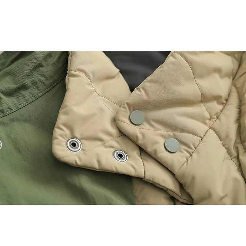 Zimowe długie kurtki wyściółkowe męskie Harajuku Vintage False 2-częściowe bawełniane pikowane prochowce ciepłe parki Oversized solidny projektant