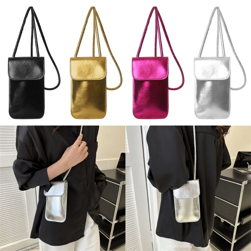 Mini bolso cruzado para teléfono móvil para mujer, bolso de hombro de cuero PU sólido con solapa, monedero para teléfono con correa larga, moda Simple