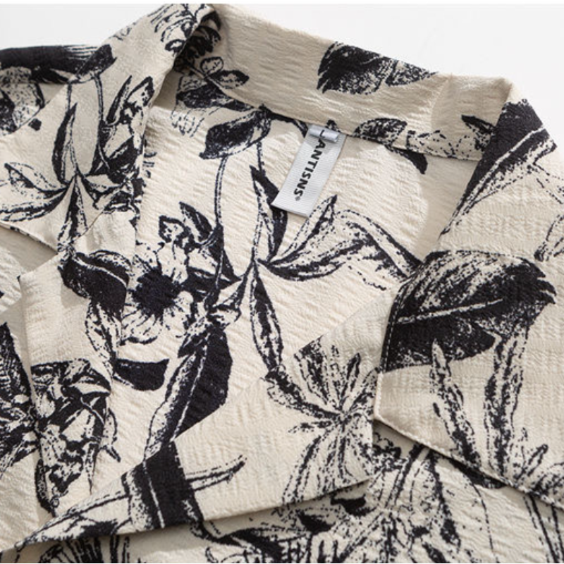 المعتاد الرجعية الأزهار المطبوعة قصيرة الأكمام قميص فضفاض عادية للرجال قمصان القطن ملابس رجالي هاواي تنوعا القمصان