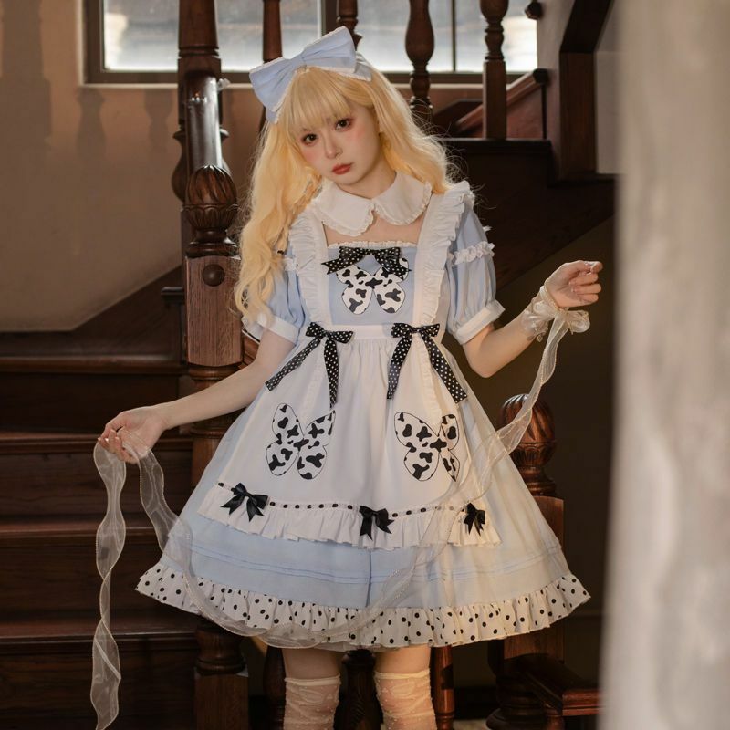 Abito Lolita taglie forti da donna per cameriera vestito da Lolita Cosplay carino abiti da donna Vintage Bowknot vestito da ragazza FairyRuffles