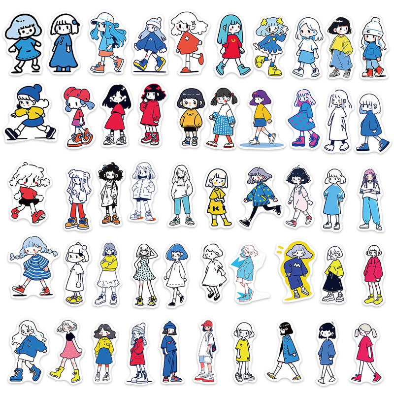 Desenhos animados menina série graffiti adesivos, 50pcs, adequado para laptop, capacete, decoração de desktop, brinquedos diy