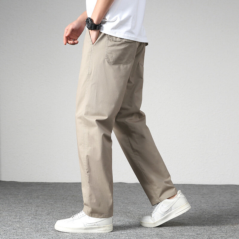 Calça casual masculina de algodão cargo com bolso, calça reta solta, roupa masculina de jogger, calça para trabalho esportivo, nova, outono, 2023