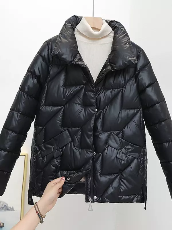 Giacca donna Parka invernale donna piumino lucido in cotone colletto alla coreana Casual caldo Parka cappotto corto Outwear cappotto donna giacca invernale