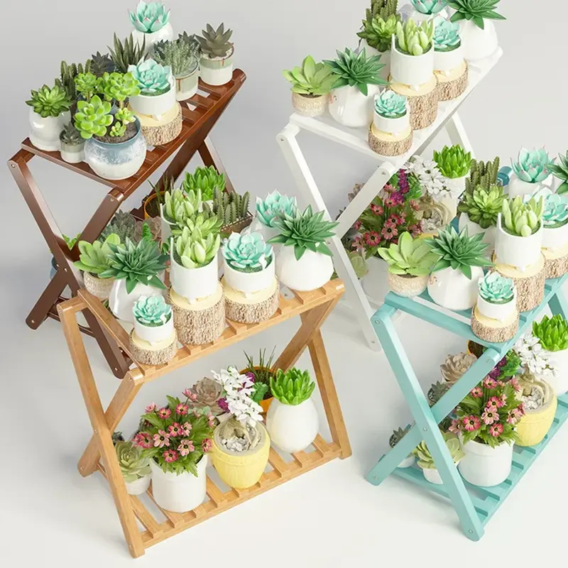 Display Shelf Organizer Flower Holder Plant Stand Living Room Balcony Pots Outdoor Furniture Wooden Multilayer Minimalist Nordic