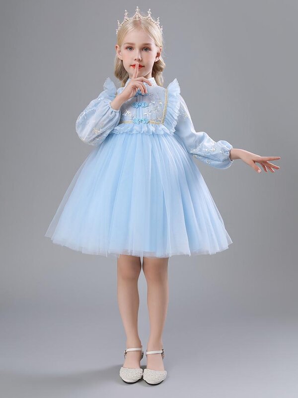 Strik Knoop Lange Mouw Herfststijl Meisjes Jurken Prinses Speciale Gelegenheid Custom Kostuum Kinderkleding 2023