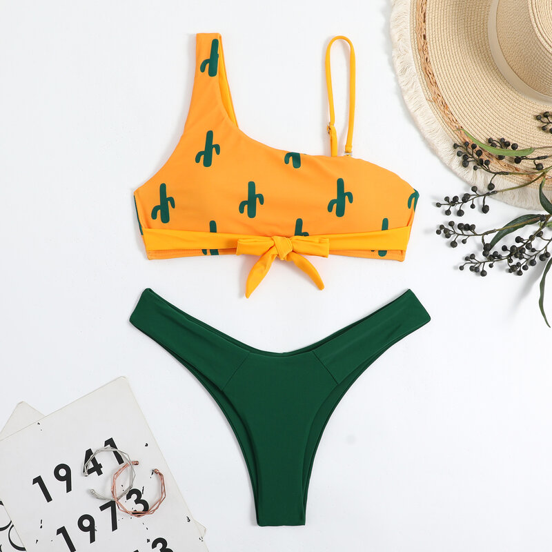 New Sexy perizoma Bikini costumi da bagno donna costumi da bagno Cactus stampa abbigliamento da spiaggia costumi da bagno Bikini brasiliano Set piscina bagnante 2024
