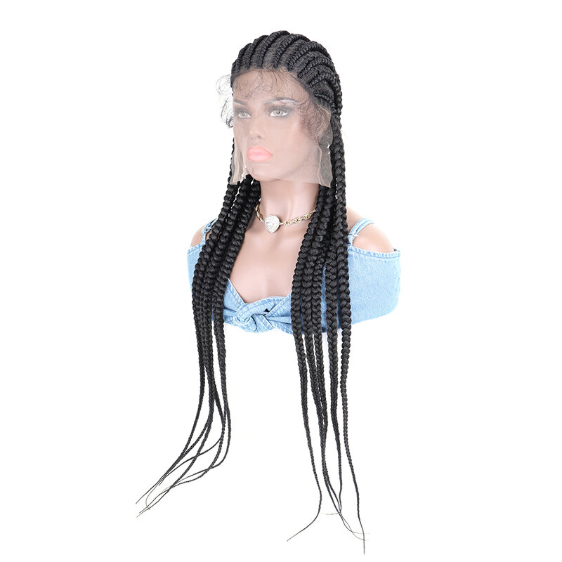 Synthetic Transparent Lace Braided Wigs Crochet Braid Braiding Hair Knotless Box Cornrow Braids Wig Soft Synthetic Fiber Hair