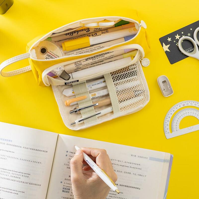 Плотная Удобная дизайнерская сумка для хранения канцелярских принадлежностей, однотонная коробка для канцелярских принадлежностей с ручкой для подростков