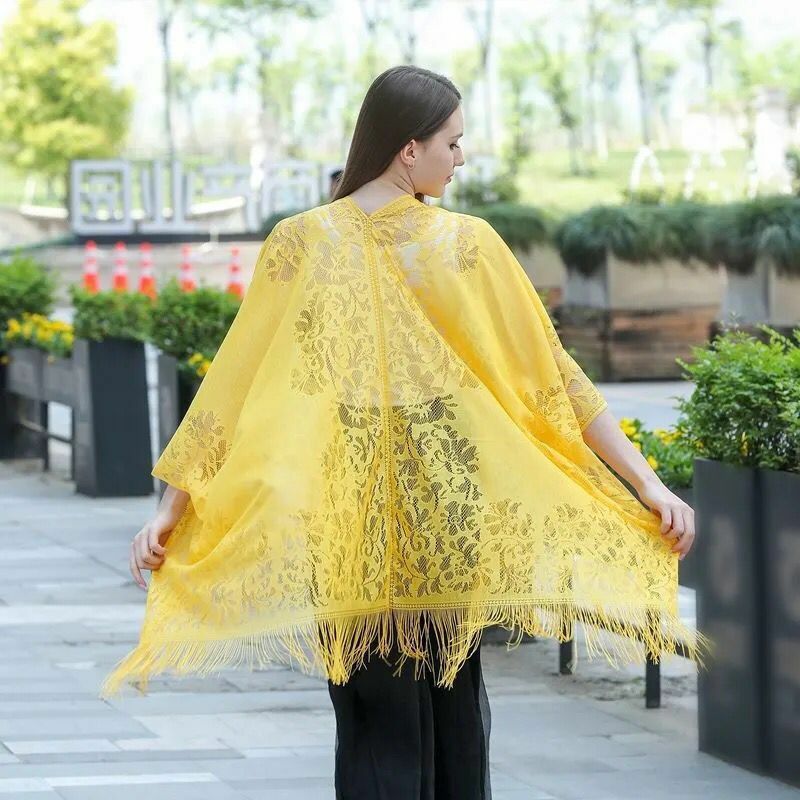 Beach Sunscreen Clothing Lace Cardigan Summer Outer Wear Sunshade Cape Women Tassel Coat Spring Seaside Holiday Leisure Shawl R6