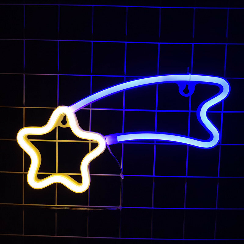Рождественский светодиодный неосветильник светильник с метеоритными звездами, неоновая вывеска для стрельбы, ночник, настенные неоновые л...