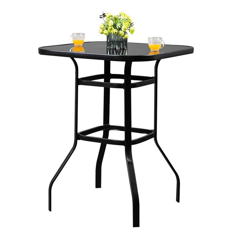 Iron Patio High Bar Table 5mm Tempered Glass Exquisite Workmanship Easy To Assemble Table For Bars Restaurants