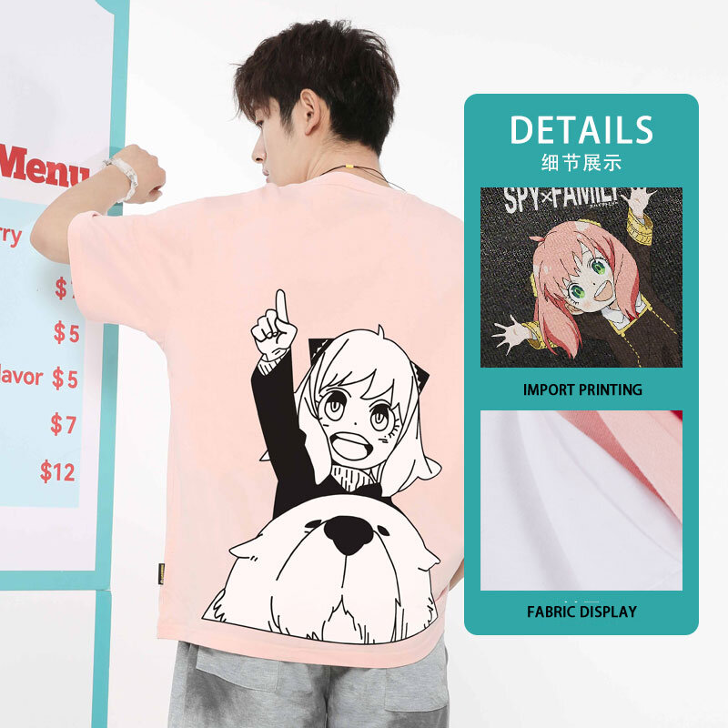 Summer Spy Play Home Short Sleeve T-shirt Men Trend Ins Cotton Cartoon Anime Aniya Printed Clothes Boy