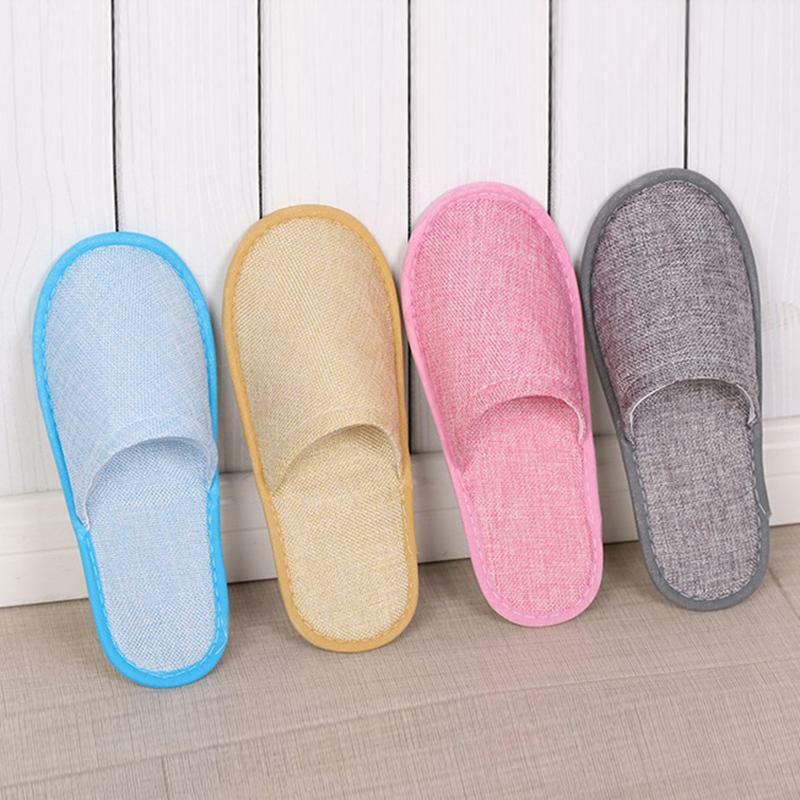 28cm Women Slippers Cotton Linen Home Slipper Travel Spa Hotel Slippers Indoor Floor Shoes Unisex Silence Slides Bedroom Slipper