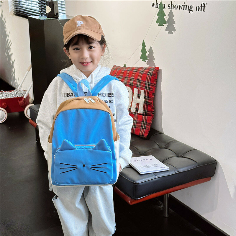Рюкзак с мультяшным милым котом, детская одежда, подходящая модная уличная дорожная сумка контрастных цветов в Корейском стиле для хранения, красивая сумка для книг