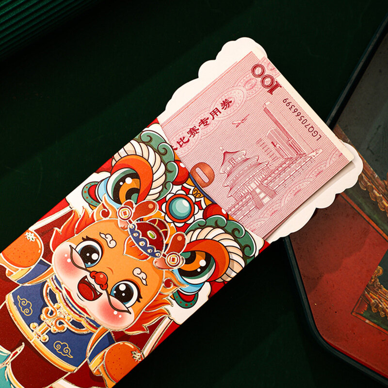 Sac d'argent porte-bonheur du nouvel an, dessin animé chinois, paquets rouges, l'année lunaire du dragon, décoration pour garçons et filles, nouveau-né, 4 pièces