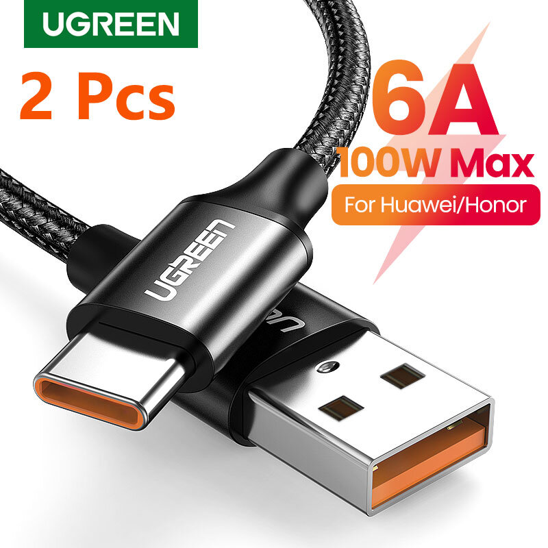 UGREEN-Paquete de 2 cables de carga USB tipo C 6A 100W para Huawei P40 Pro Mate 30 P30 Pro, Cable superrápido, 1,5 m, 2 uds.