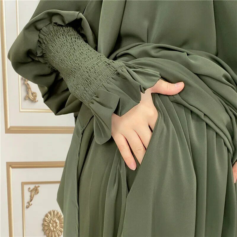 2 Piece Abayas Prayer Garment Sets Abaya Women Hijab Dresses Muslim Kaftan Robe Long Khimar Islamic Clothing Abayas Ramadan Eid
