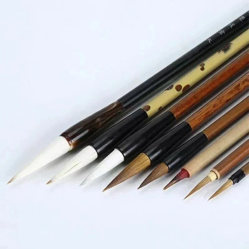 Kuas kaligrafi Cina, 6/9/12/16 buah Set dengan pemegang sikat bambu gulung lukisan minyak menulis Kanji seni kuas cat air