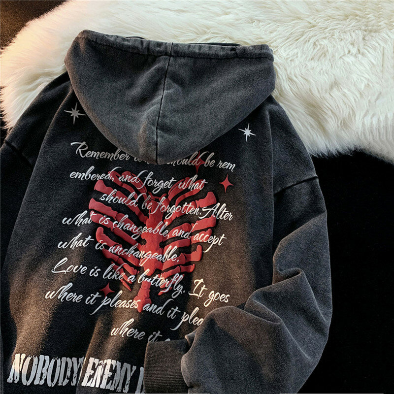 Y2K-Sudadera con capucha y cremallera para hombre y mujer, chaqueta de manga larga con letras bordadas, estilo gótico, Retro, holgada, para otoño