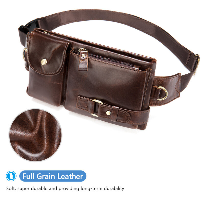 Genuine Leather Men's Waist Bag Fanny Pack Crossbody Shoulder Chest Sling Bags Mens Hip Belt Bag Tactical Daypack for Men Women