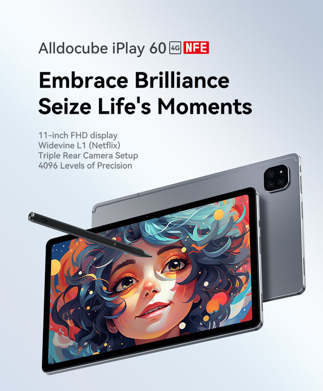 Alldocube iPlay60 Tablet 10.95 inci 2000x1200, kartu SIM ganda 4GB + 8GB unisex T606 Android 13 Netflix L1 ROM 128GB
