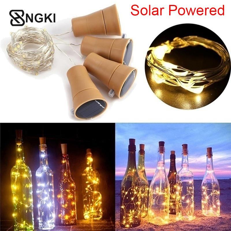 Guirnalda de luces alimentada por energía Solar para botella de vino, cadena de alambre de cobre LED para Festival al aire libre, 1/2M