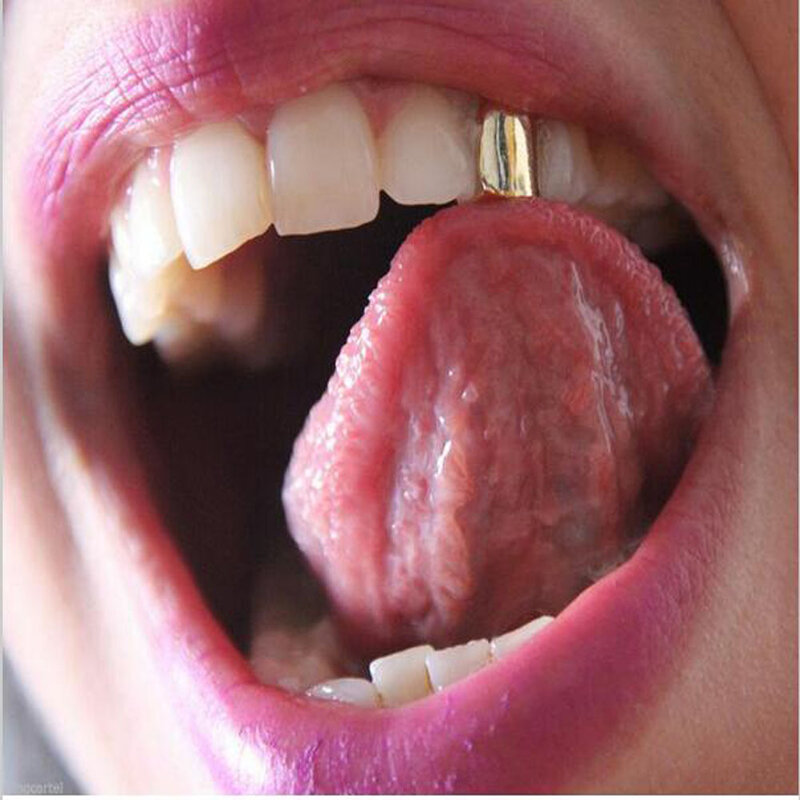4 Colors Custom Fit Gold Plated HipHop Single Tooth Grillz Cap Top Bottom Dental Grill Teeth Caps Halloween Cosplay