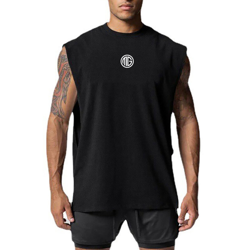 Palestra Bodybuilding Workout Mesh t-shirt senza maniche marca uomo Fashion Print Quick Dry canotte Fitness Casual Sport Muscle gilet