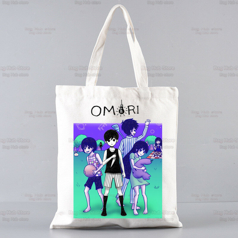 Omori Game Anime Funny Unisex Handbags Custom Canvas Tote Bag Print Daily Use Reusable Travel Casual Shopping Bag