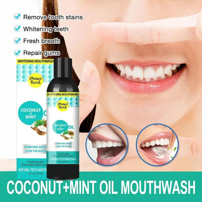 237ml Coconut Mint Pulling Oil Mouthwash Alcohol-free Teeth Whitening Fresh Oral Breath Tongue Scraper Set Mouth Health Care