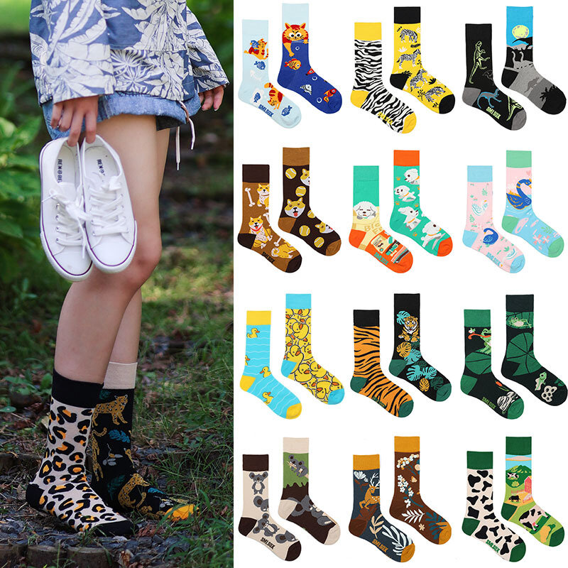 1 пара мужчин-женщин носки оригинальные AB приливные носки средней высокой трубки разноцветные кошачьи хлопчатобумажные носки четыре сезона Unisex носки