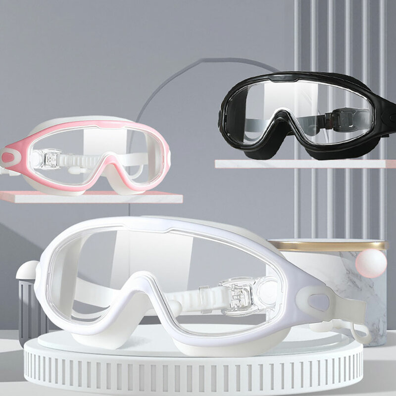 Kacamata renang profesional bingkai besar, kacamata berenang silikon lembut tahan air anti-kabut UV untuk pria dan wanita