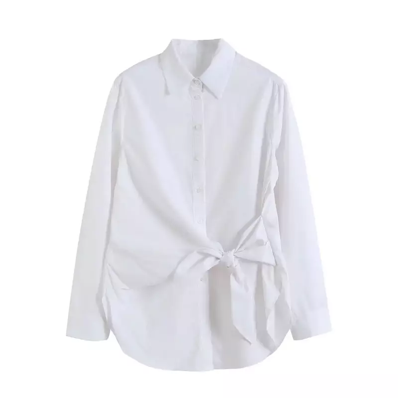 Blusa larga de manga larga para mujer, camisa con botones, diseño con cordones, estilo Retro, moda y ocio, 2023