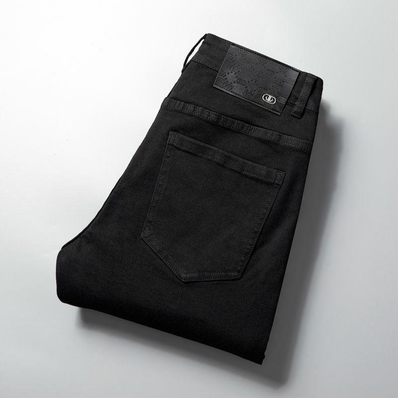 Calça jeans preta pura clássica masculina, elástica, macia, justa, pequena, reta, elegante, tudo-jogo, escritório, negócio, calça casual