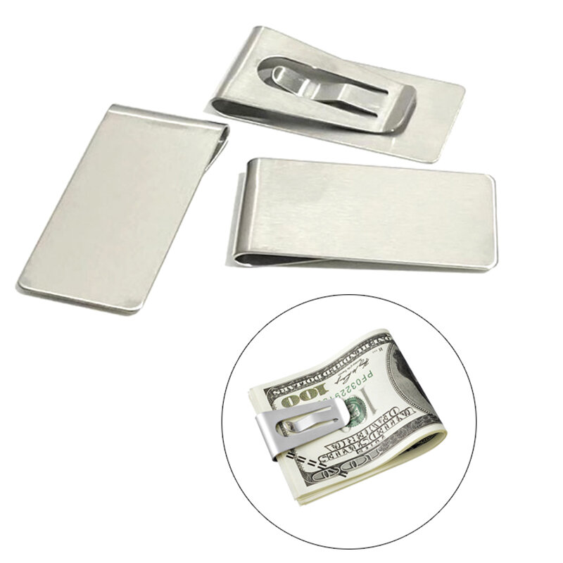 1 pz fermasoldi Mens in acciaio inox argento portamonete maschio Mini borsa in metallo morsetto per banconote sottile tasca ID carta di credito cartella 2024