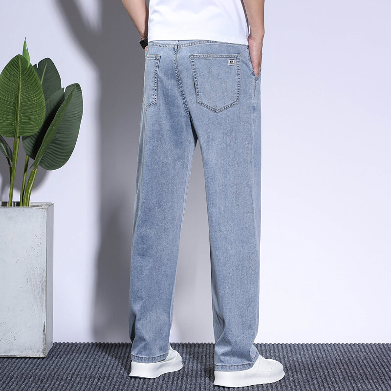 New Soft Men's Lyocell Baggy Jeans Thin Summer Loose Straight Pants Vintage Business Casual Fashion Korea Trousers