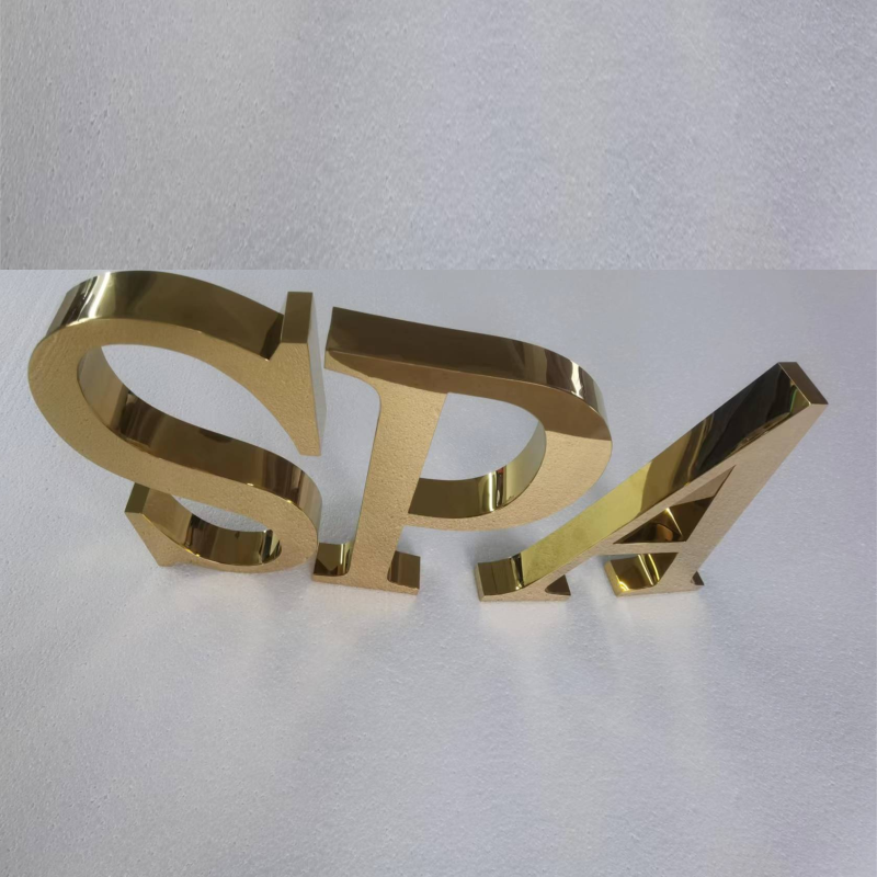 Заводская розничная продажа, позолоченные титановые буквы из нержавеющей стали, Золотистый металлический логотип, торговые знаки, деловое название