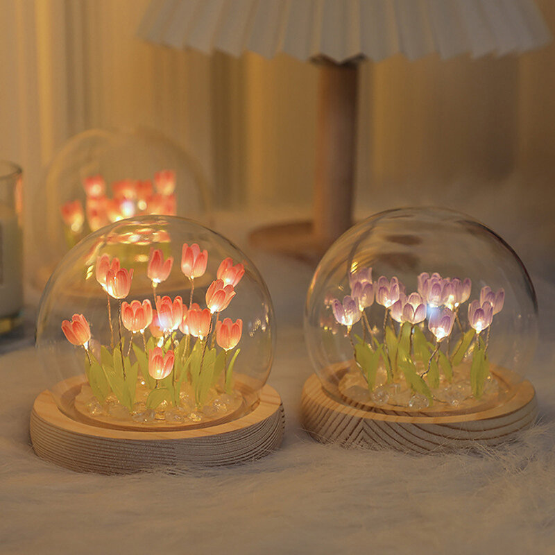 Tulip LED Night Lamp fiore artificiale regalo di san valentino materiale fai da te camera da letto casa decorazione del Desktop ornamento